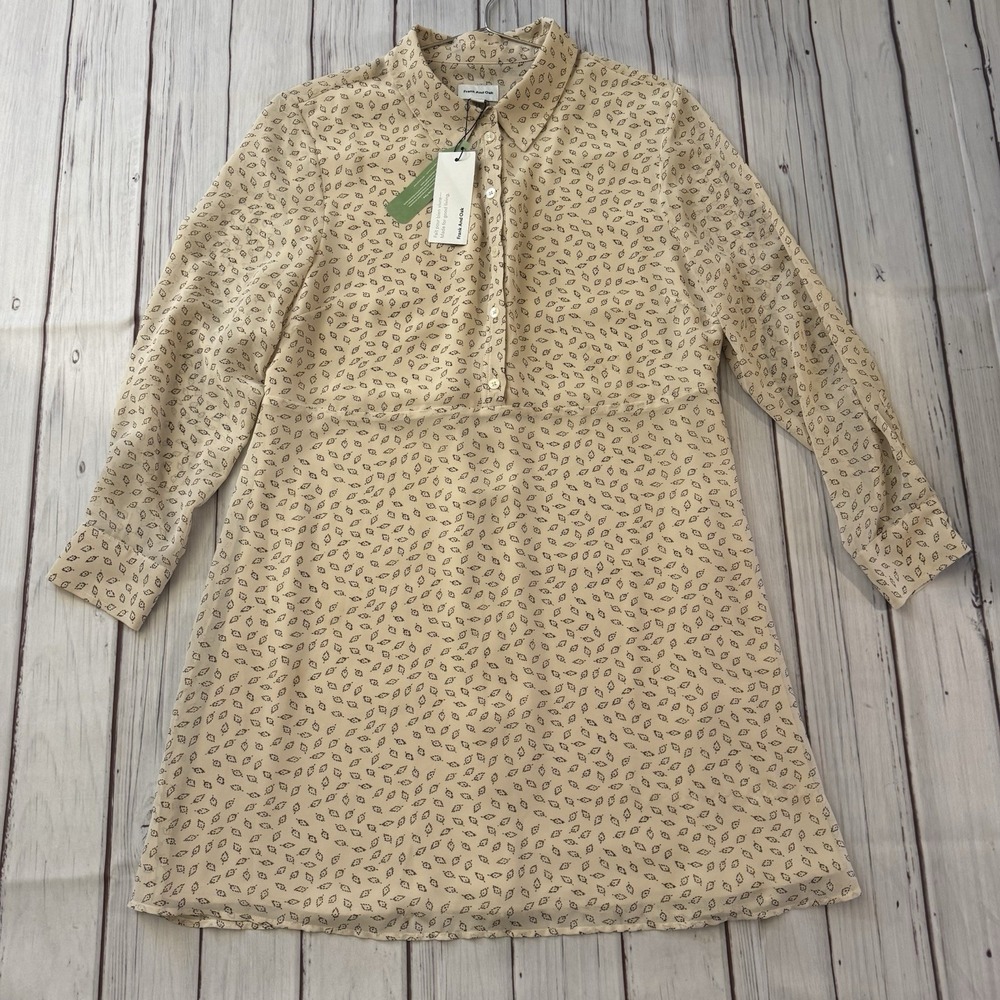 Frank And Oak Women's XL Beige Printed Shirt Dress Button Front Lined NWT